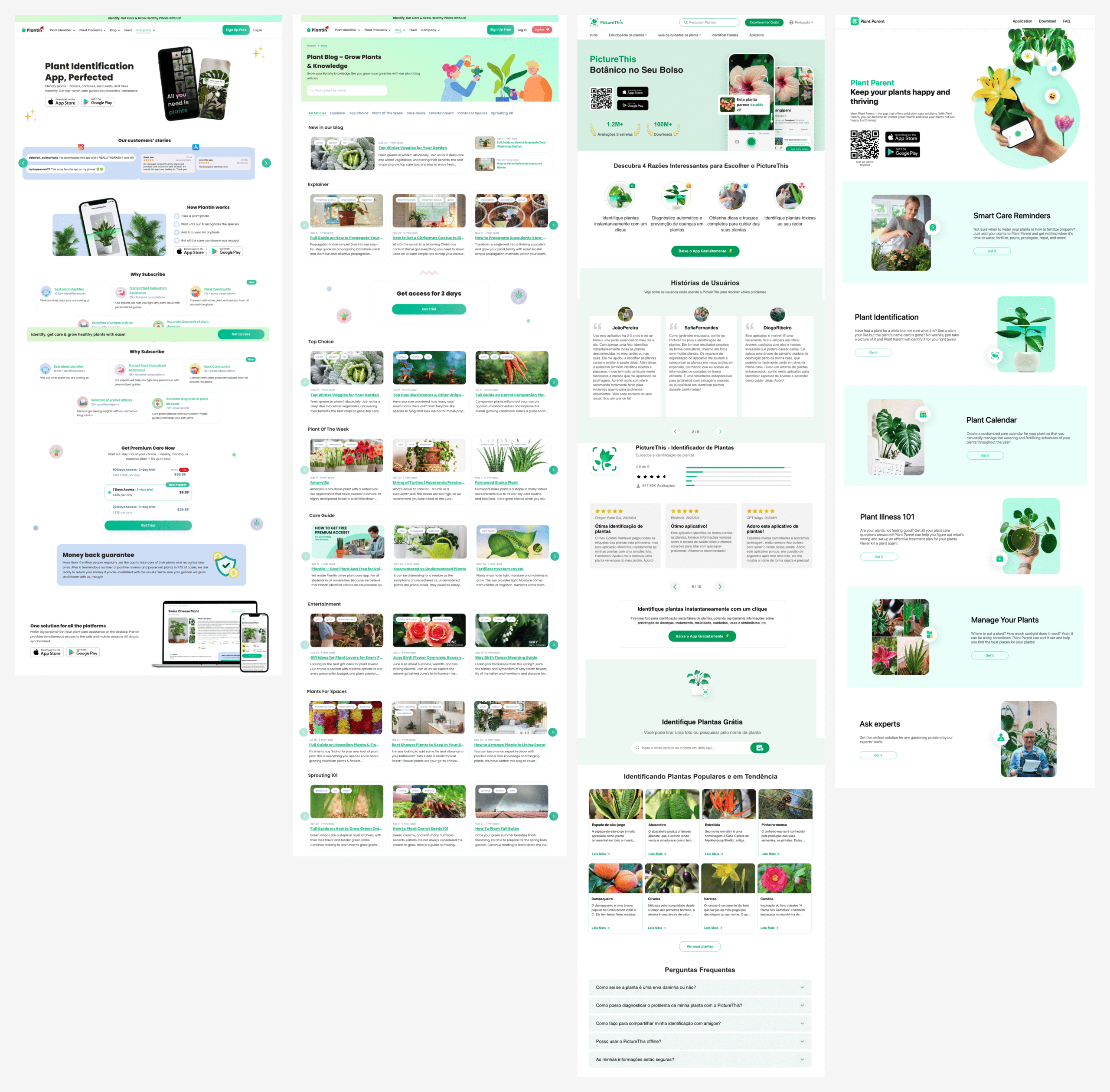 Seções da landing page PicPlants